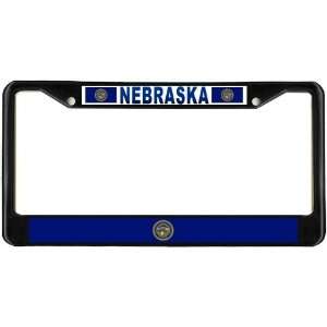  Nebraska Ne State Flag Black License Plate Frame Metal 