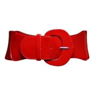  Round Red Patent Leather Buckle Elastic Cinch Belt 