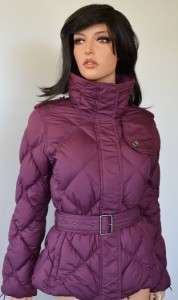 NWT BURBERRY BRIT PLUM GOOSE DOWN NOVA CHECK DIAMOND HOOD PUFFER PARKA 