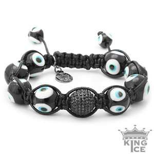 Mens Black Evil Eye Disco Ball Hip Hop Bracelet Jewelry