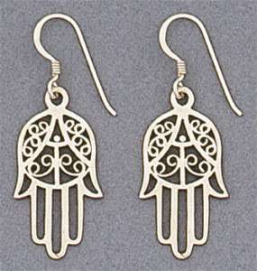 Sterling Silver Arabic Hamsa Fatima Dangle Earrings  