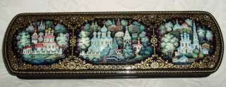 Beautiful Hand Painted Russian Lacquer box Kholui  Golden Ring of 