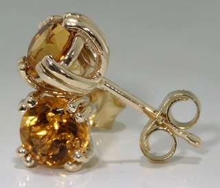 14k Yellow Gold Stud Earrings 8 Prong Set Round Citrine  