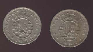 INDIA PORTUGAL RARE SET 2 COINS 1/4 RUPIA 1952  