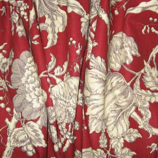   Burgundy R. Allen Floral 100% Linen Drapery Upholstery Fabric  