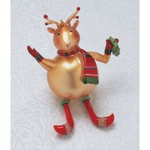  Whimsical Plump Reindeer With Dangle Legs Glass Ornament 
