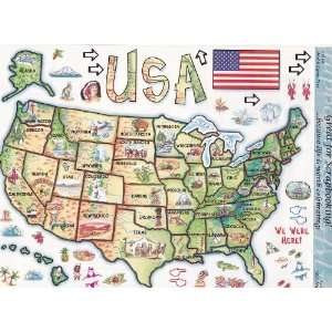  NRN Designs  USA Map  Decorative Sticker Sheet Arts 