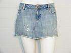 SO Light Blue Denim Distress Sequin Jean Mini Skirt, Sz