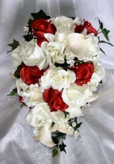   or Ivory CALLA LILY BRIDAL Cascade BOUQUET Silk Wedding Flowers  