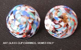 OLD MURANO GLASS TUTTI FRUTTI AVENTURINE EARRINGS ITALY  