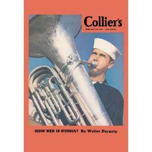  Navy Tuba Player 20X30 Paper with Black Frame