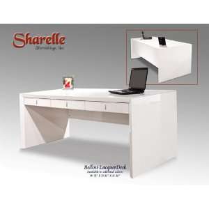  Ultra Modern White Lacquer Executive Office Desk with 