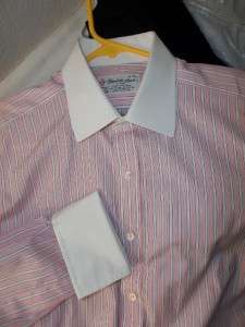 TURNBULL & ASSER Pink w/ White Cuffs & Collar French Cuff Dress Shirt 