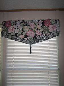Ascot Valance   Black Floral and Leopard Print  
