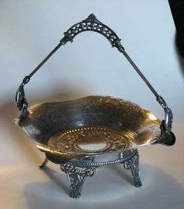 James W Tufts Silverplate Victorian HERON Bridal Basket  