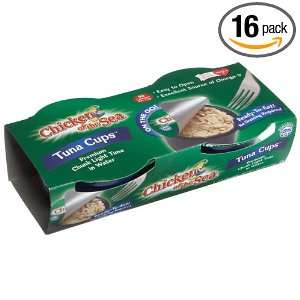 Chicken of the Sea Chunk Light Tuna in Water, 2 Count Cups (Pack of 16 