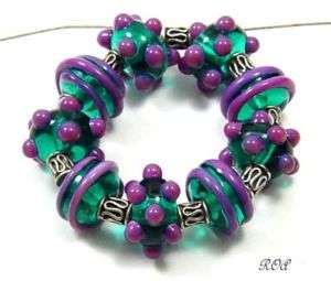 ROA Lampwork 9 Tsp Teal & Purple Designer Set Beads SRA  