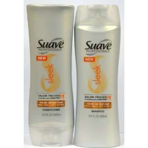 Suave Sleek Duo Set Shampoo & Conditioner for Dry or Frizzy Hair, 14.5 