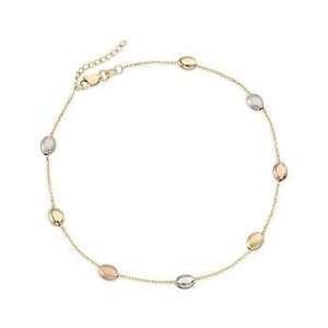  14kt Tri Colored Gold Station Anklet. 10 Jewelry