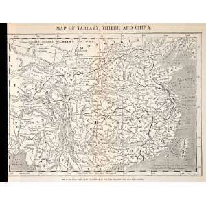  1898 Wood Engraved Map Tartar Thibet Tibet China Mongolia 