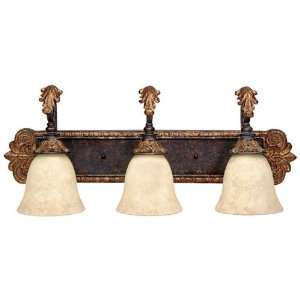   Bathroom Bar Light, Bronze with Gold Leaf Finish with Rust Scavo Glass