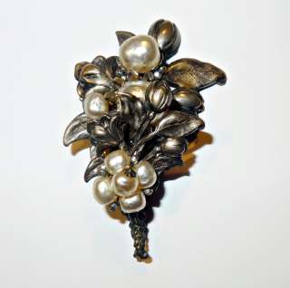 Miriam Haskell Signed Faux Pearl Brooch  