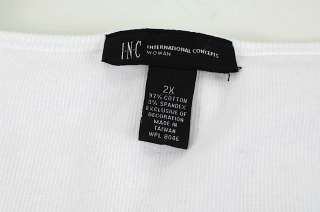 INC White Ribbed Knit Tank w/ Studded & Crystal Cross 1X   2X  