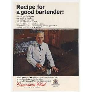  1965 Recipe For Good Bartender Canadian Club Whisky Print 