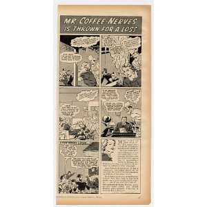  1940 Mr Coffee Nerves Cartoon Postum Drink Print Ad (12130 