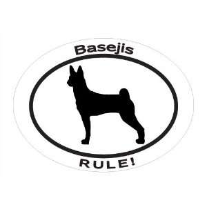  Oval Decal with dog silhouette and statement BASENJIS 
