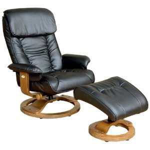    Mac Motion Black Leather Recliner and Ottoman