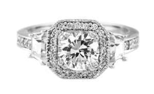 Silver Round CZ Trapezoid Cut Stone Engagement Ring  
