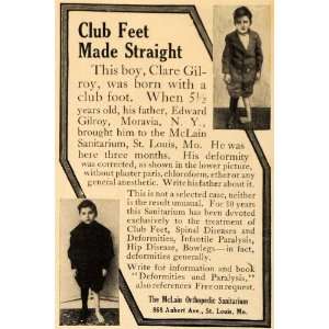  1915 Ad McLain Orthopedic Aubert Sanitarium Club Feet Cure 