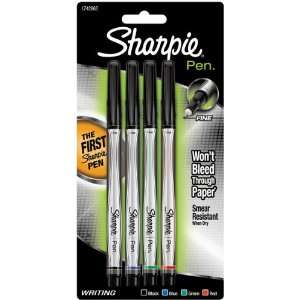  New   Sharpie Pens Fine Point 4/Pkg Black/Blue/Red/Green 