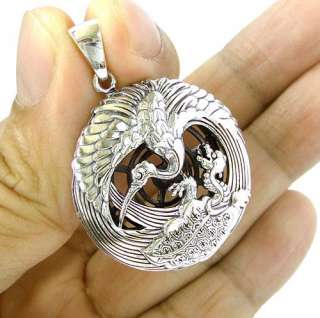 JAPANESE LUCKY CRANE TURTLE STERLING SILVER PENDANT NEW  