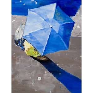  Blue Umbrella In The Paris Rain, Original Painting, Home 