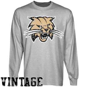 Ohio Bob Cats T Shirt  Ohio Bobcats Ash Distressed Logo Vintage Long 