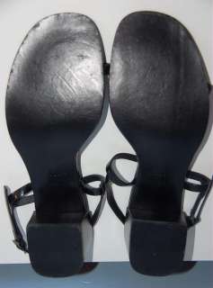 BCBG Black Leather Thin Strappy Sandals Shoes 2 Heels Size 8M  