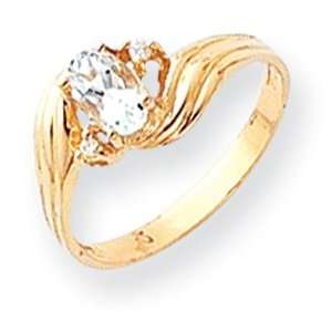  Diamond White Topaz Birthstone Ring in 14k Yellow Gold 