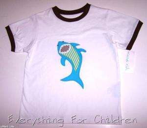   boutique shirt 5 6 NWT shark t white aqua brown summer beach  