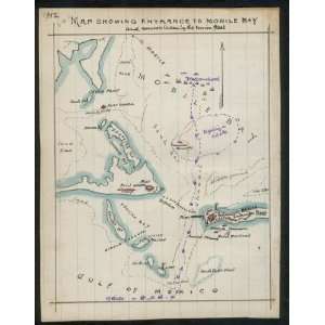  Civil War Map Map showing entrance to Mobile Bay and course 