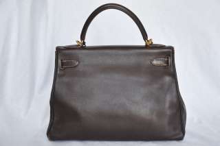 HERMES Brown & GOLD Hardware EVERGRAIN KELLY 32 Handle Satchel Bag 