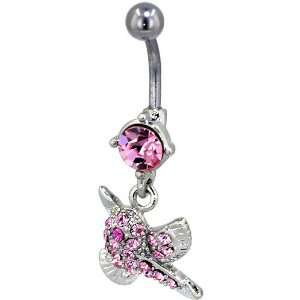  Pink Song Bird Gem Belly Button Ring Navel Piercing Bar 