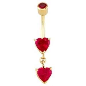 Two Passion Hearts Belly Button Ring in NICKEL FREE 14 karat gold for 