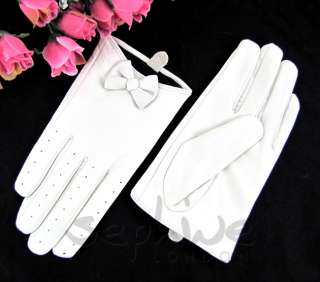 Ladies Short Length Leather Gloves & Baby Bow Knot B7  