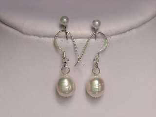 earrings FW White Pearls 9x11mm rice Baroque 925 Dangle  
