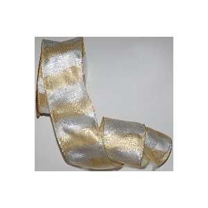  Gold Silver Stripe Wired Ribbon 2 inches Arts, Crafts 
