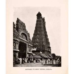   Temple Gateway Tower Madurai India   Original Halftone Print Home