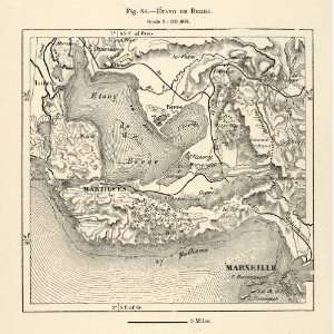  1882 Wood Engraving Lagoon Etang de Berre France Map 