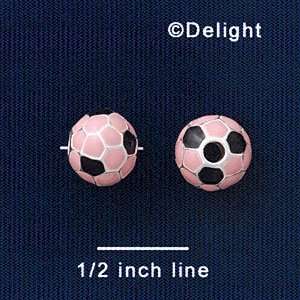  B1436 tlf   10mm Pink Soccer ball   Silver Plated Bead 